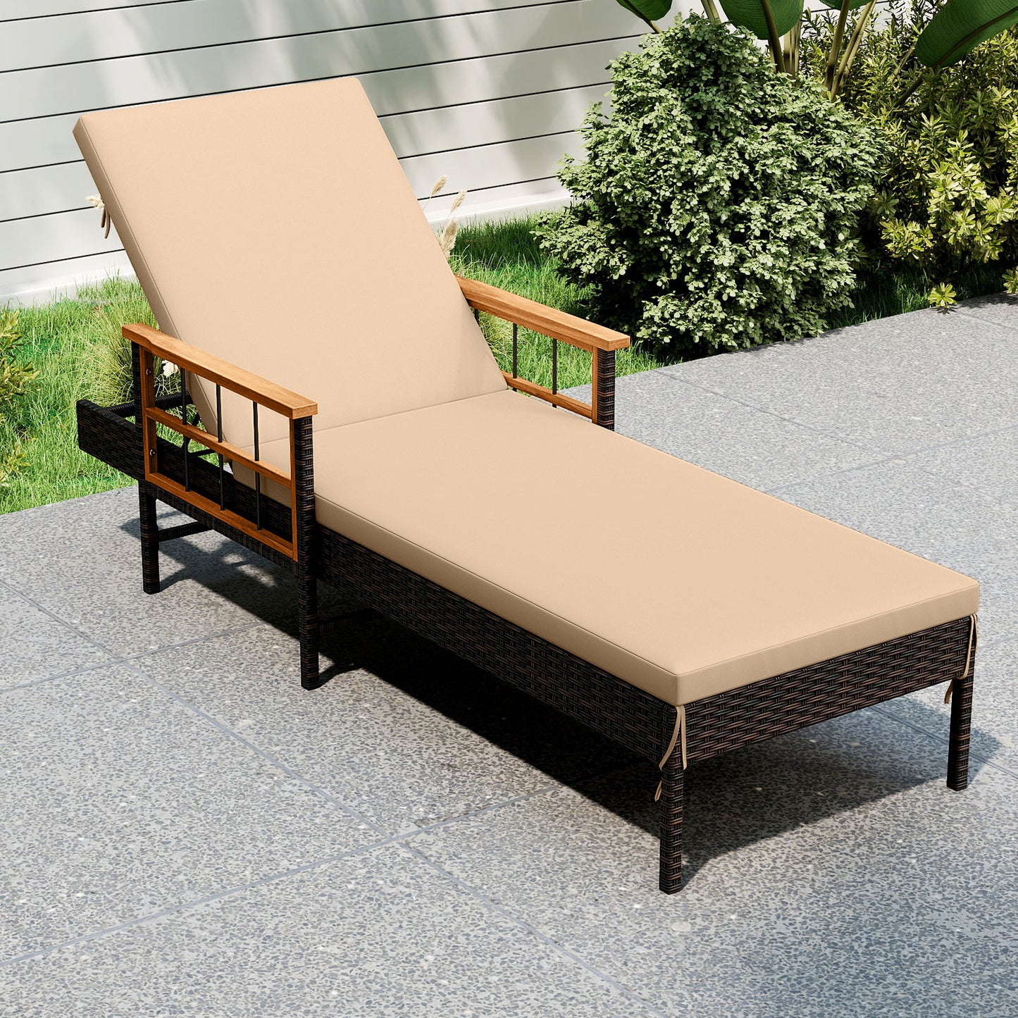 Outdoor Reclining Chaise Lounge with 4-Position Adjustable Backrest