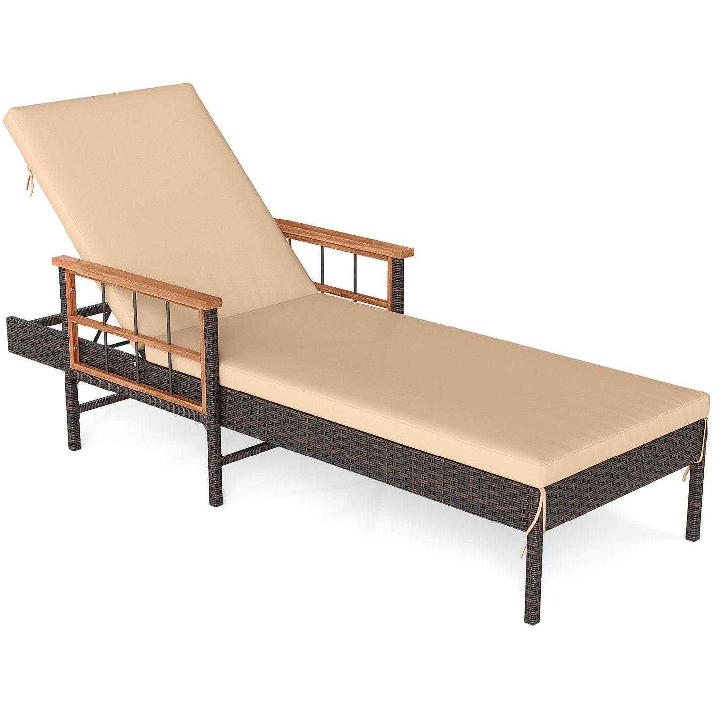 Outdoor Reclining Chaise Lounge with 4-Position Adjustable Backrest