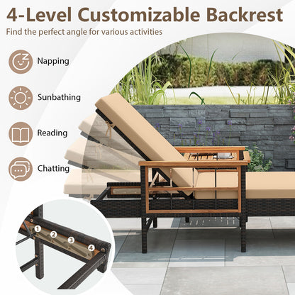Outdoor Reclining Chaise Lounge with 4-Position Adjustable Backrest