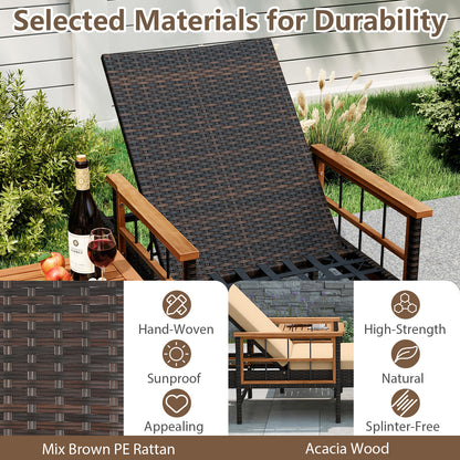 Outdoor Reclining Chaise Lounge with 4-Position Adjustable Backrest