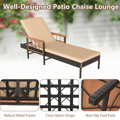 Outdoor Reclining Chaise Lounge with 4-Position Adjustable Backrest