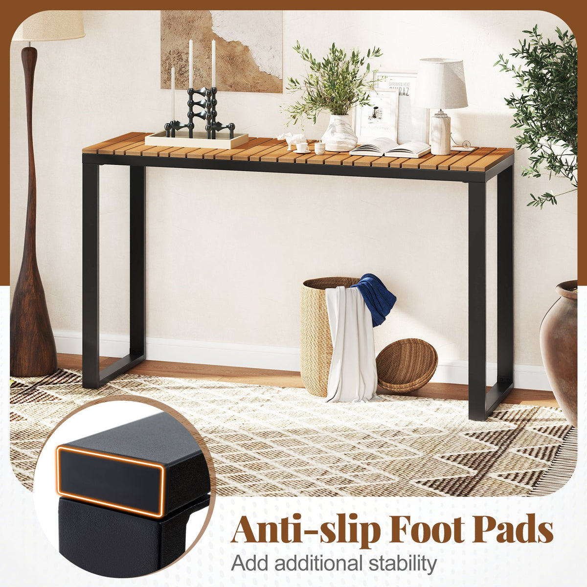 Outdoor Rectangle Console Table with Long-Lasting WPC Tabletop