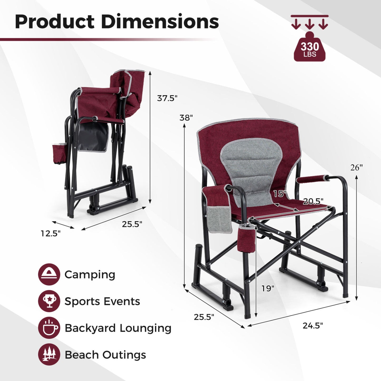 Rocking Camping Chair with Dual Springs and Padded Back