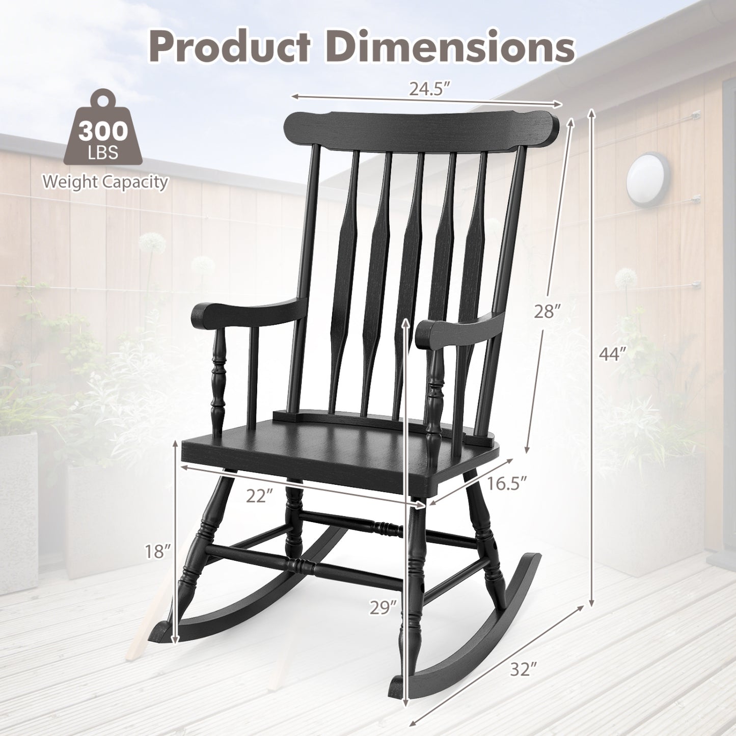 Solid Wood Rocking Chair for Patio and Garden