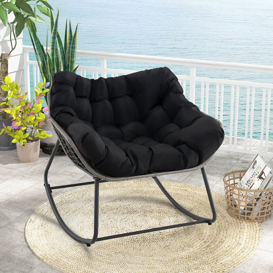 Oversized Rocking Egg Chair with Cushion - PE Wicker Outdoor