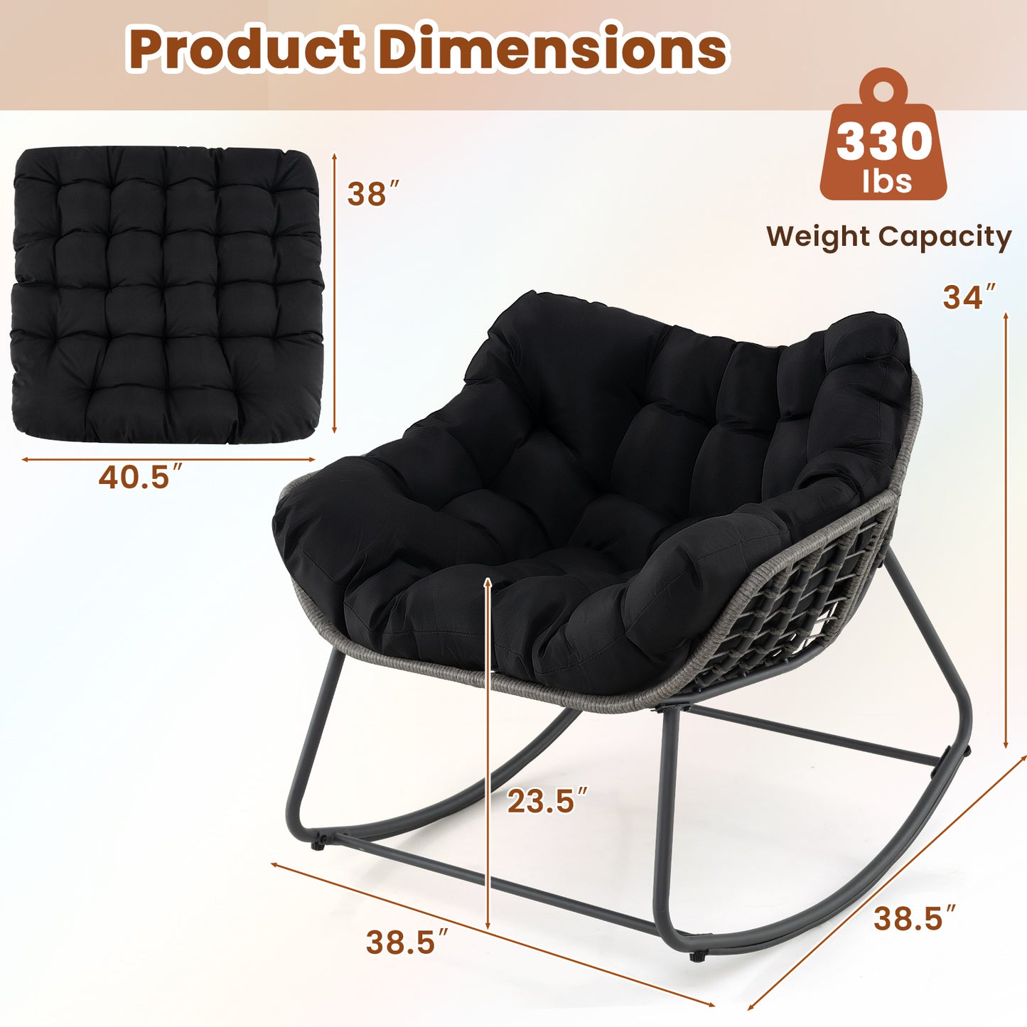 Oversized Rocking Egg Chair with Cushion - PE Wicker Outdoor