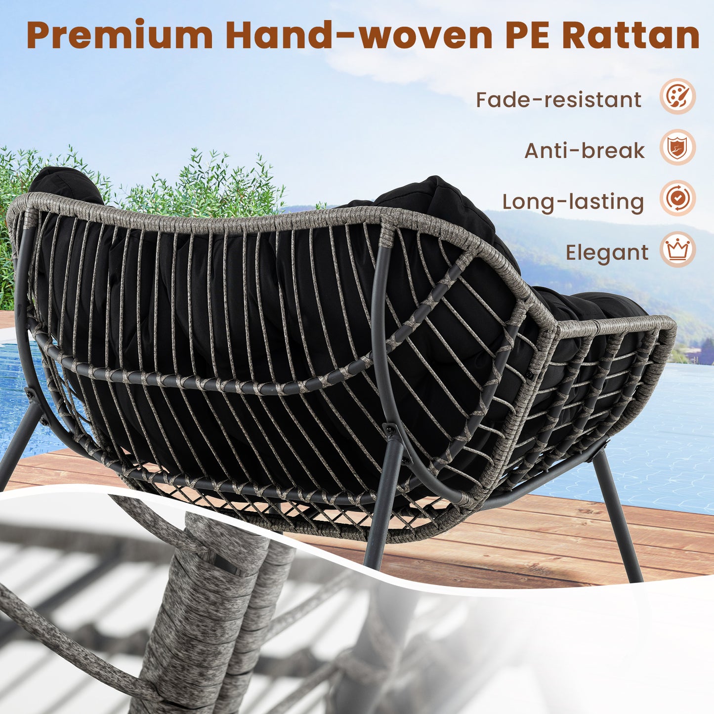 Oversized Rocking Egg Chair with Cushion - PE Wicker Outdoor