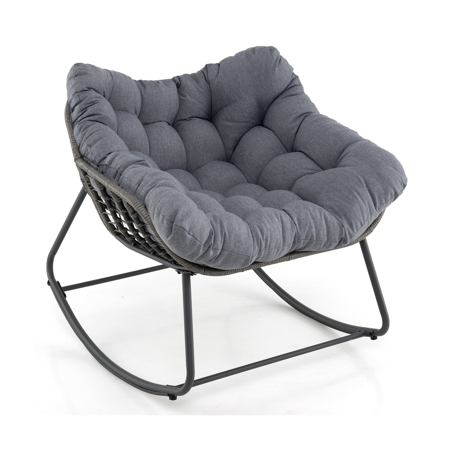 Oversized Rocking Egg Chair with Cushion - PE Wicker Outdoor