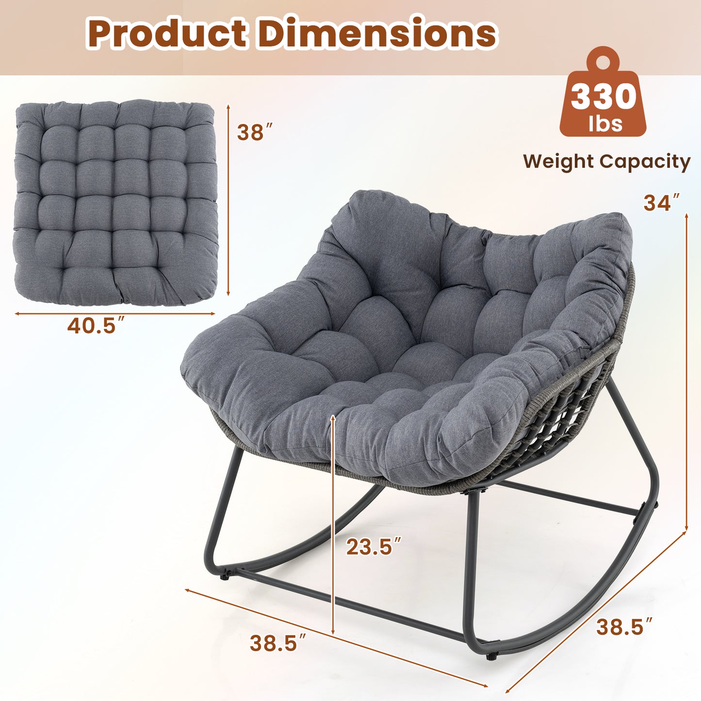 Oversized Rocking Egg Chair with Cushion - PE Wicker Outdoor