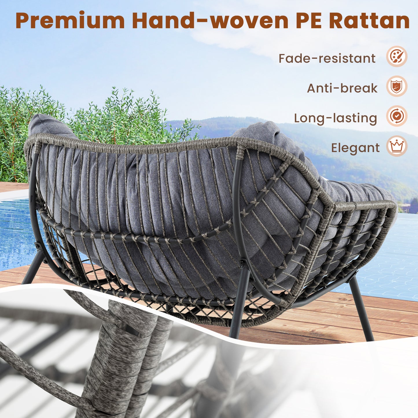 Oversized Rocking Egg Chair with Cushion - PE Wicker Outdoor