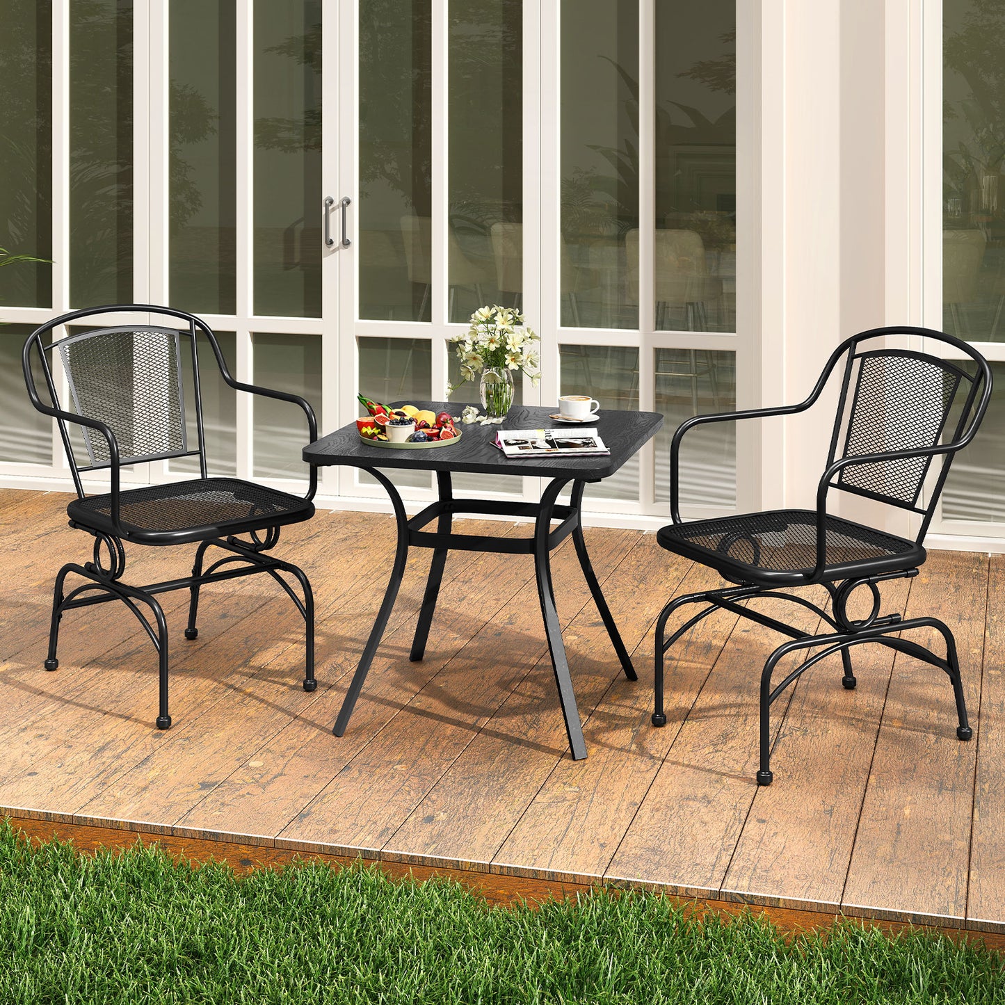 Outdoor Rocking Chair Set of 2 with Mesh Backrest - Black