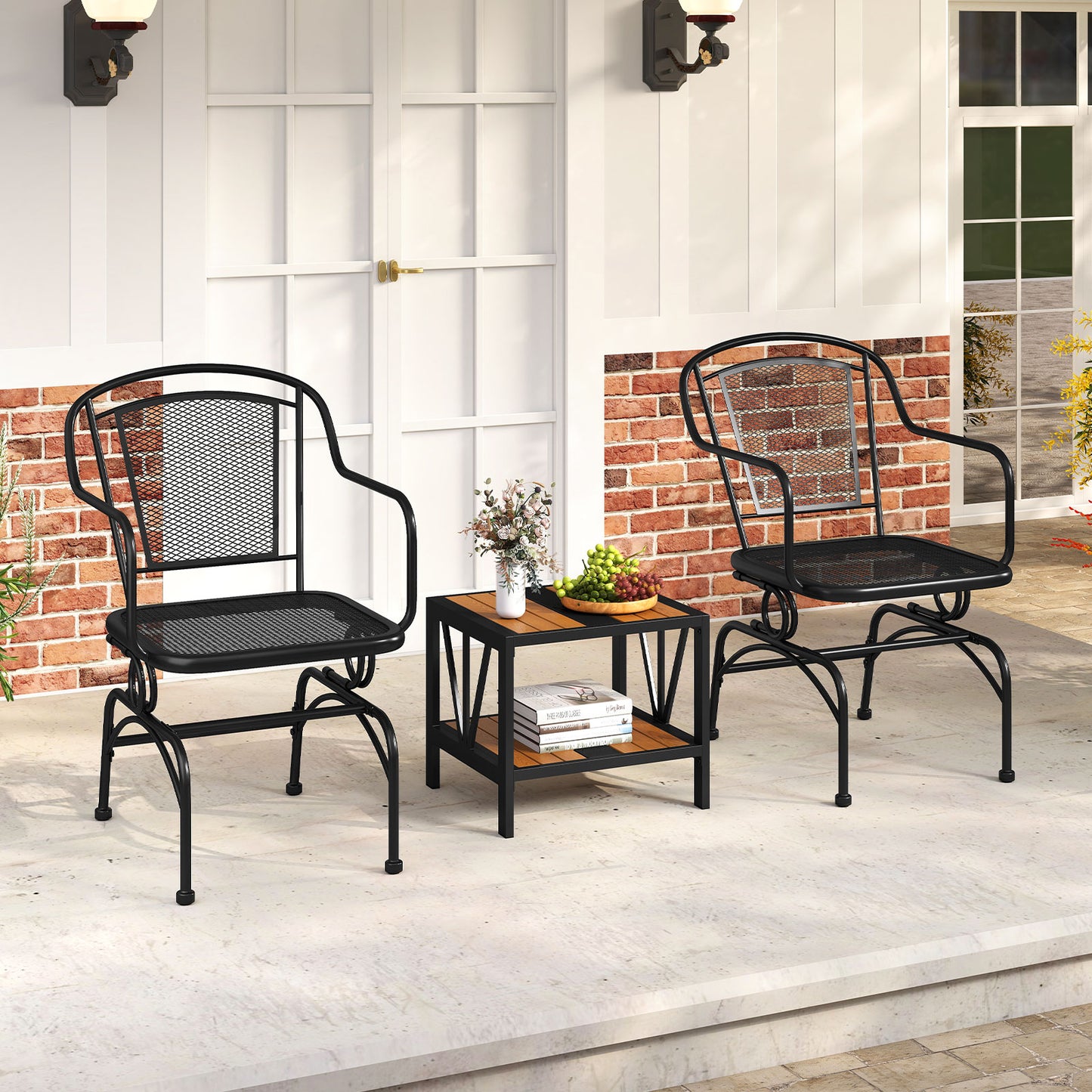 Outdoor Rocking Chair Set of 2 with Mesh Backrest - Black