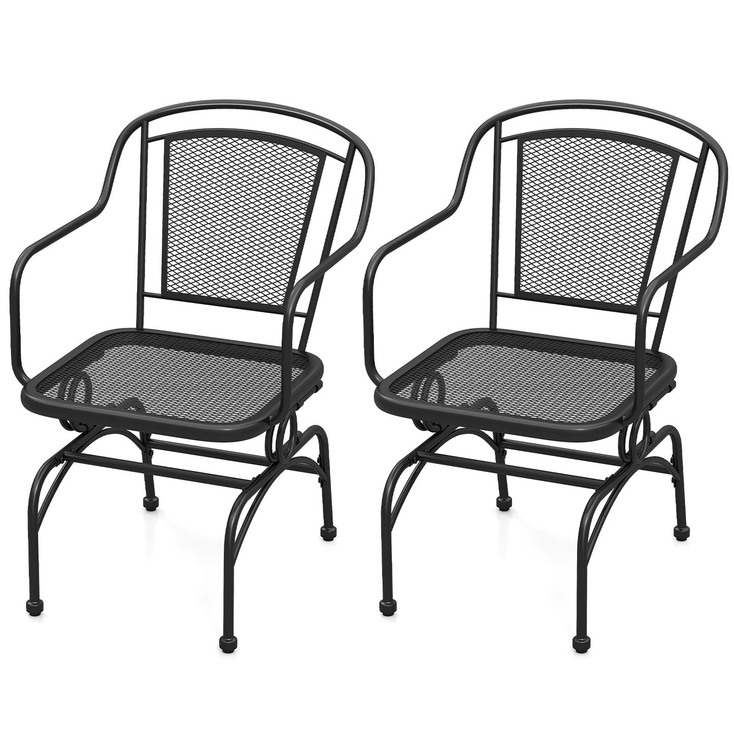 Outdoor Rocking Chair Set of 2 with Mesh Backrest - Black