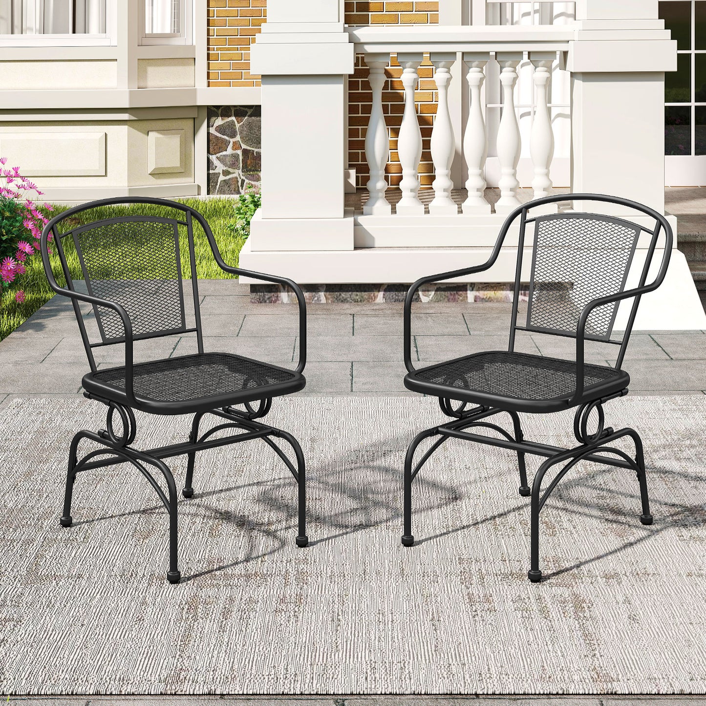 Outdoor Rocking Chair Set of 2 with Mesh Backrest - Black