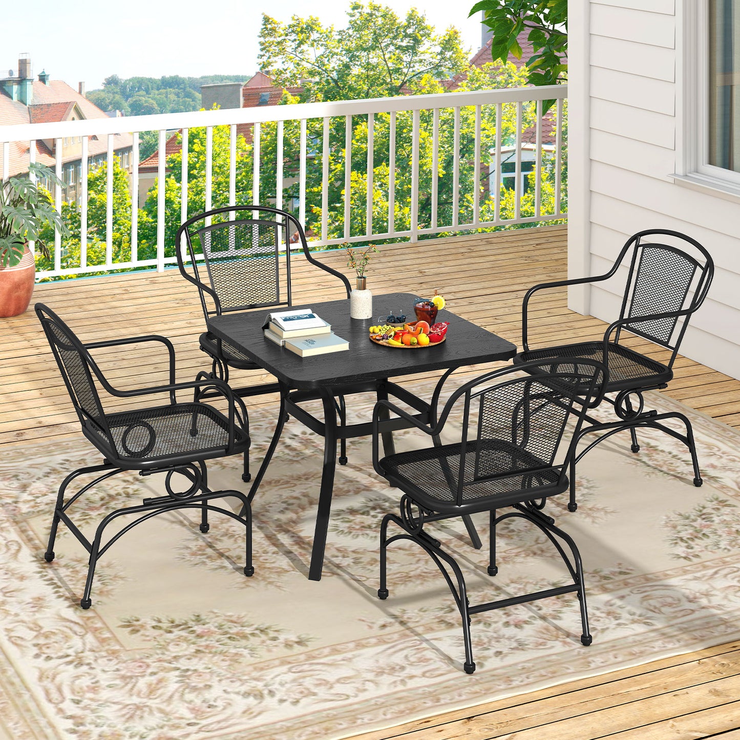 Outdoor Rocking Chair Set of 2 with Mesh Backrest - Black