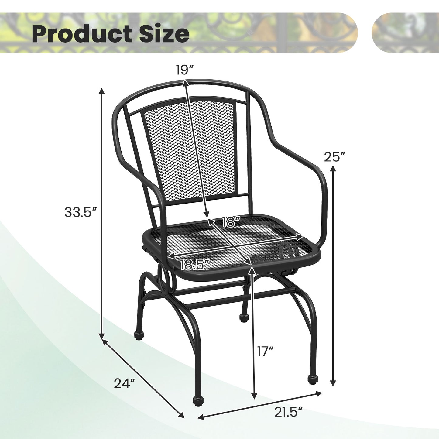 Outdoor Rocking Chair Set of 2 with Mesh Backrest - Black