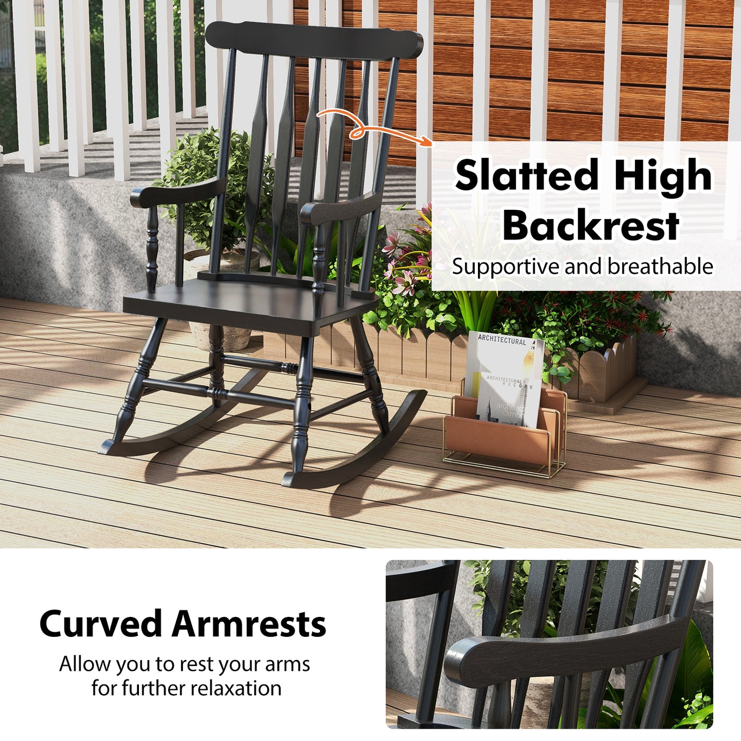 Solid Wood Rocking Chair for Patio and Garden