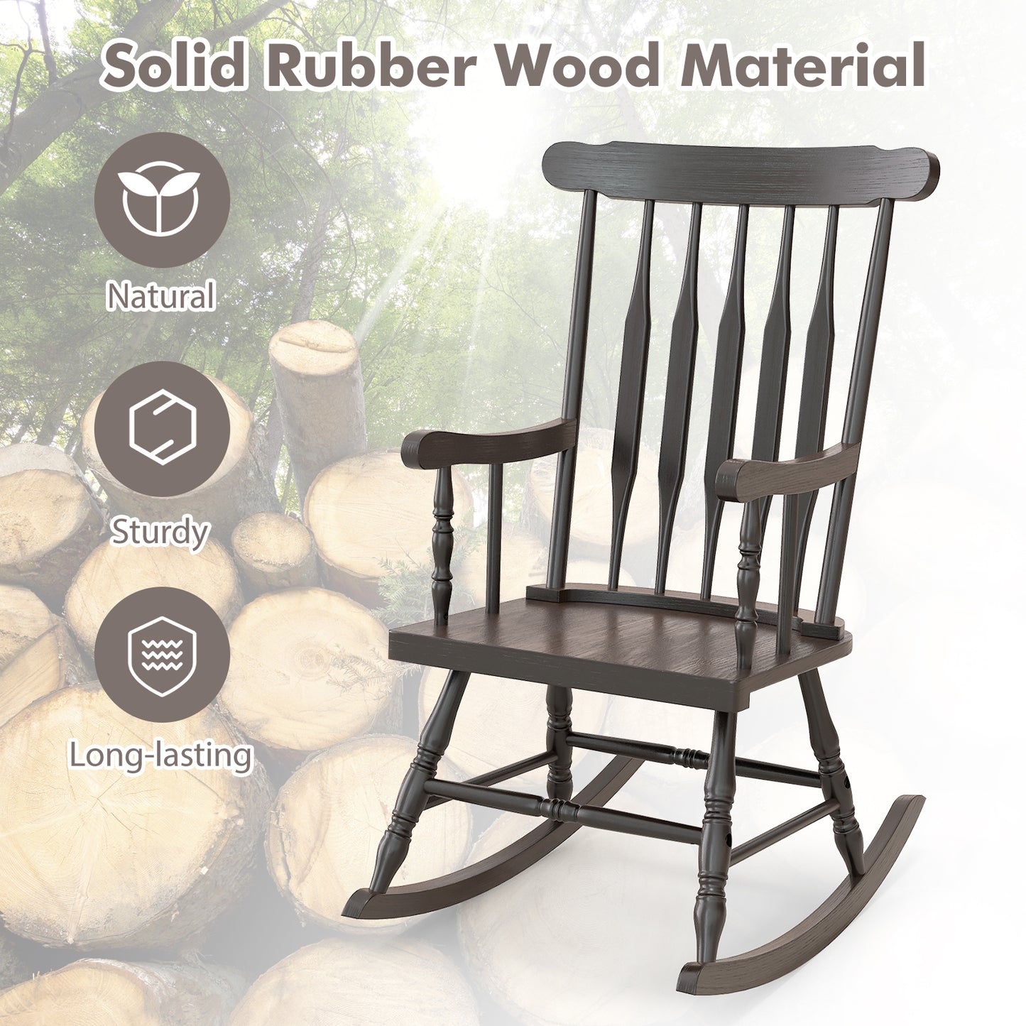 Solid Wood Rocking Chair for Patio and Garden