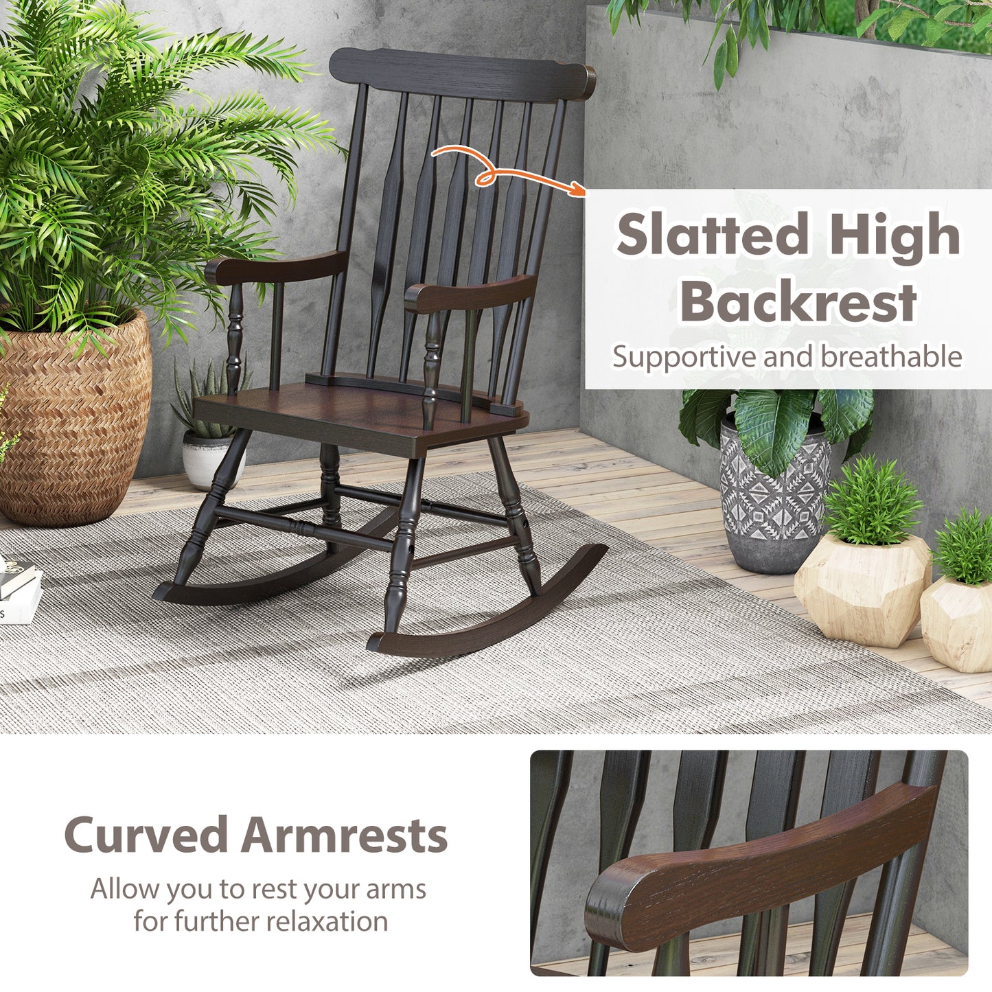 Solid Wood Rocking Chair for Patio and Garden