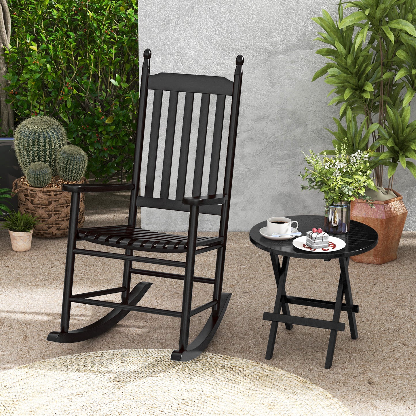 Acacia Wood Outdoor Rocking Chair with High Back