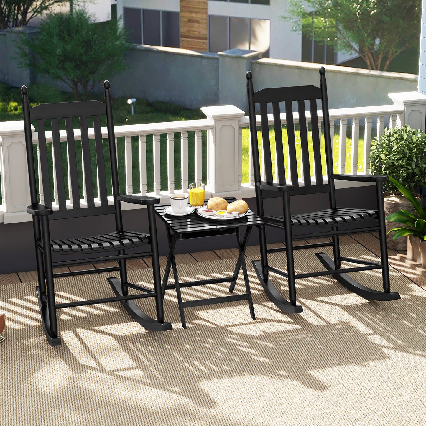 Acacia Wood Outdoor Rocking Chair with High Back