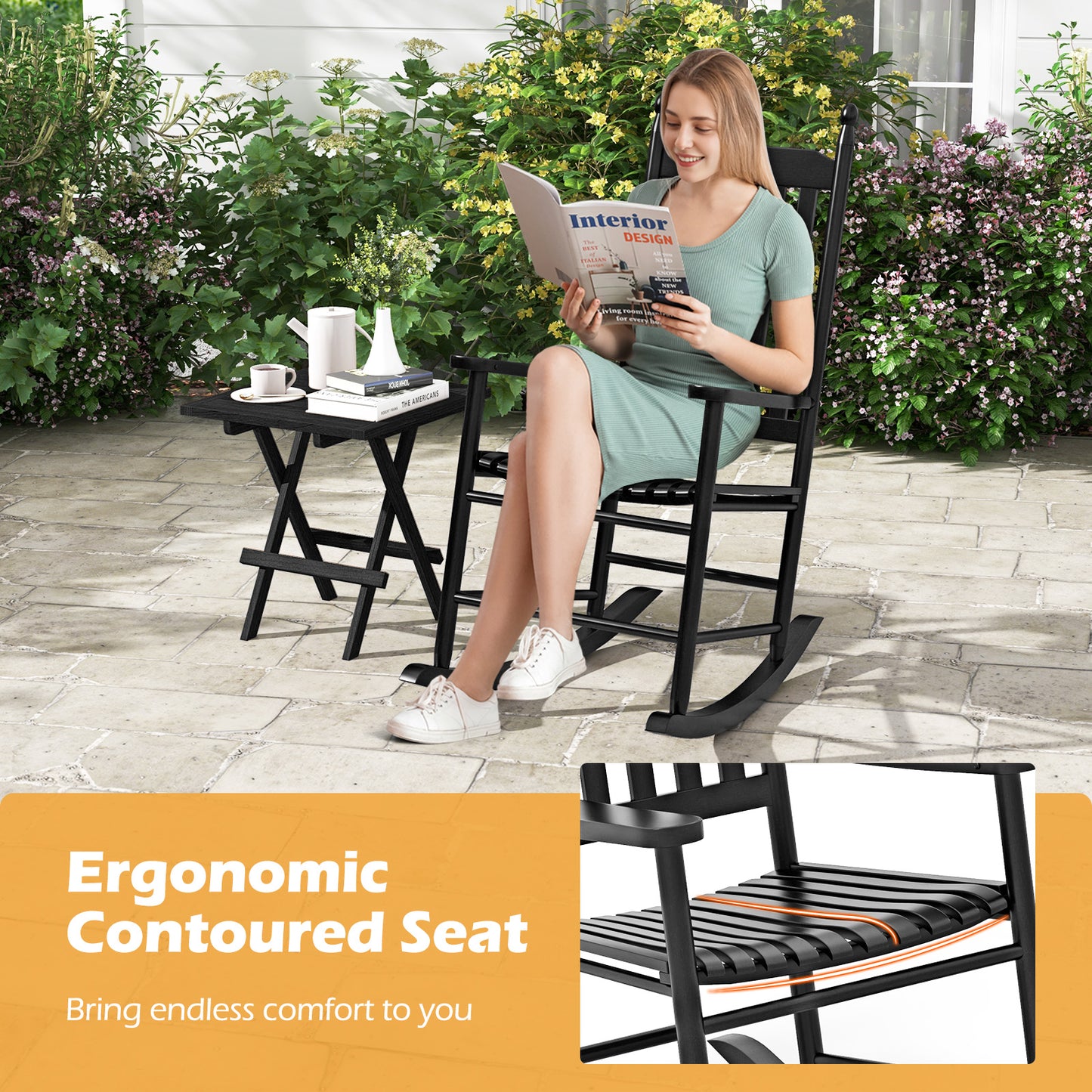 Acacia Wood Outdoor Rocking Chair with High Back