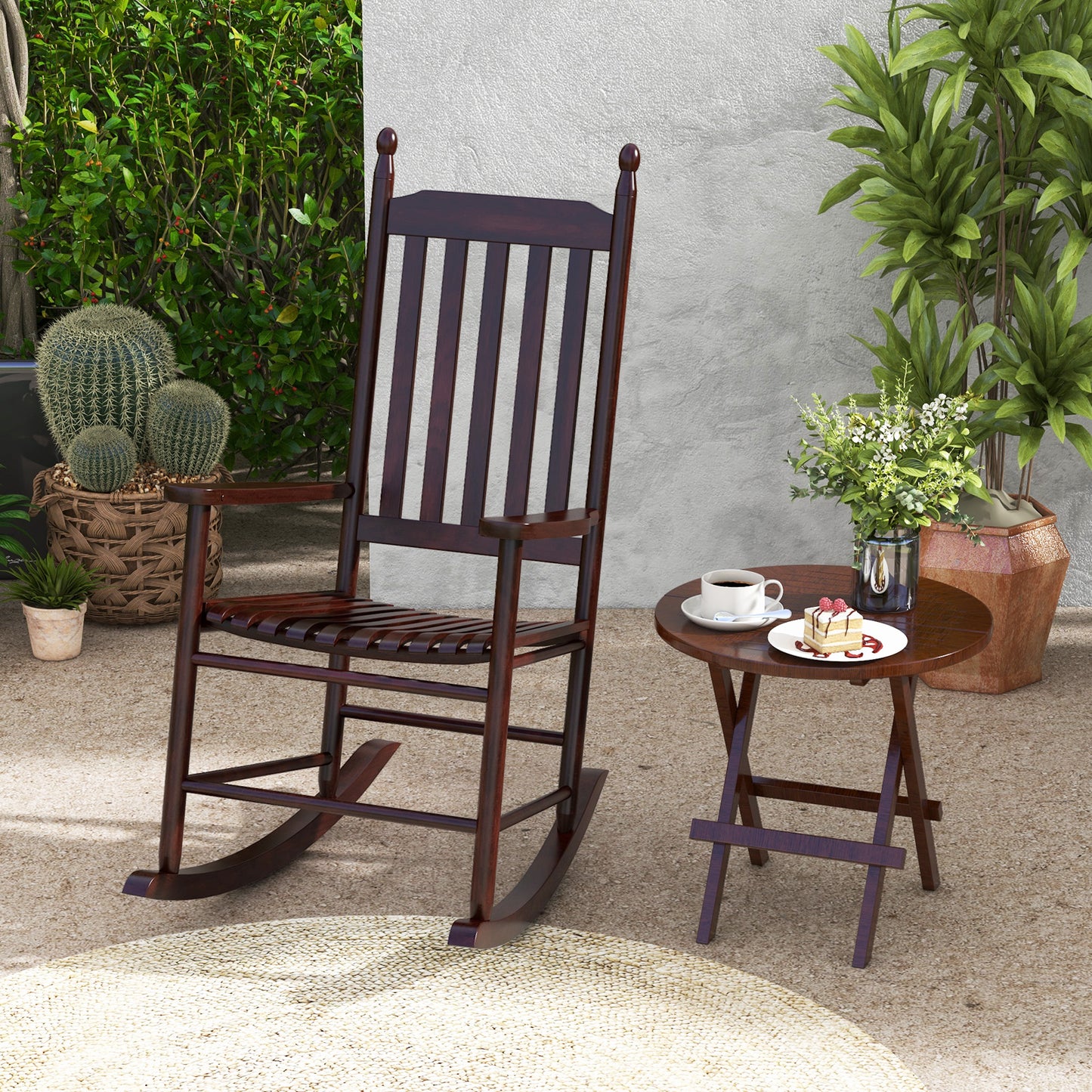 Acacia Wood Outdoor Rocking Chair with High Back