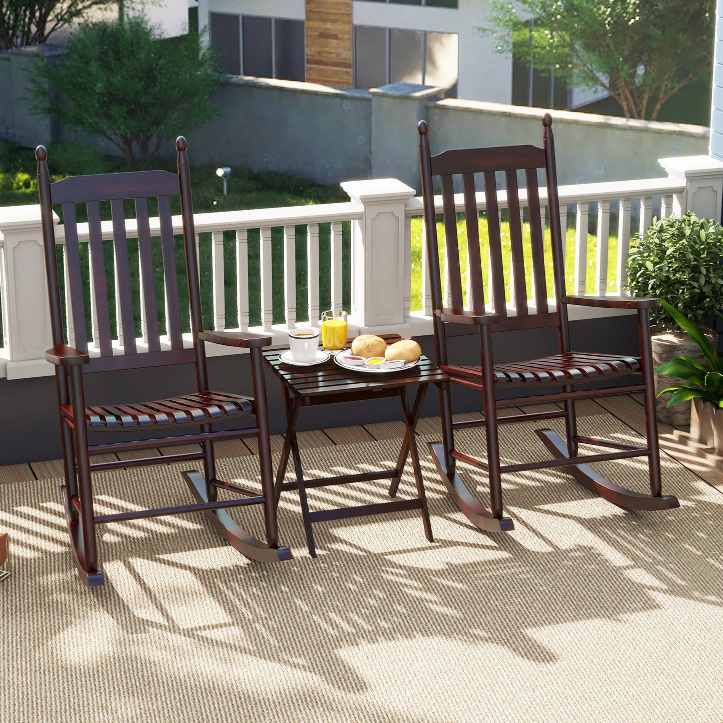 Acacia Wood Outdoor Rocking Chair with High Back