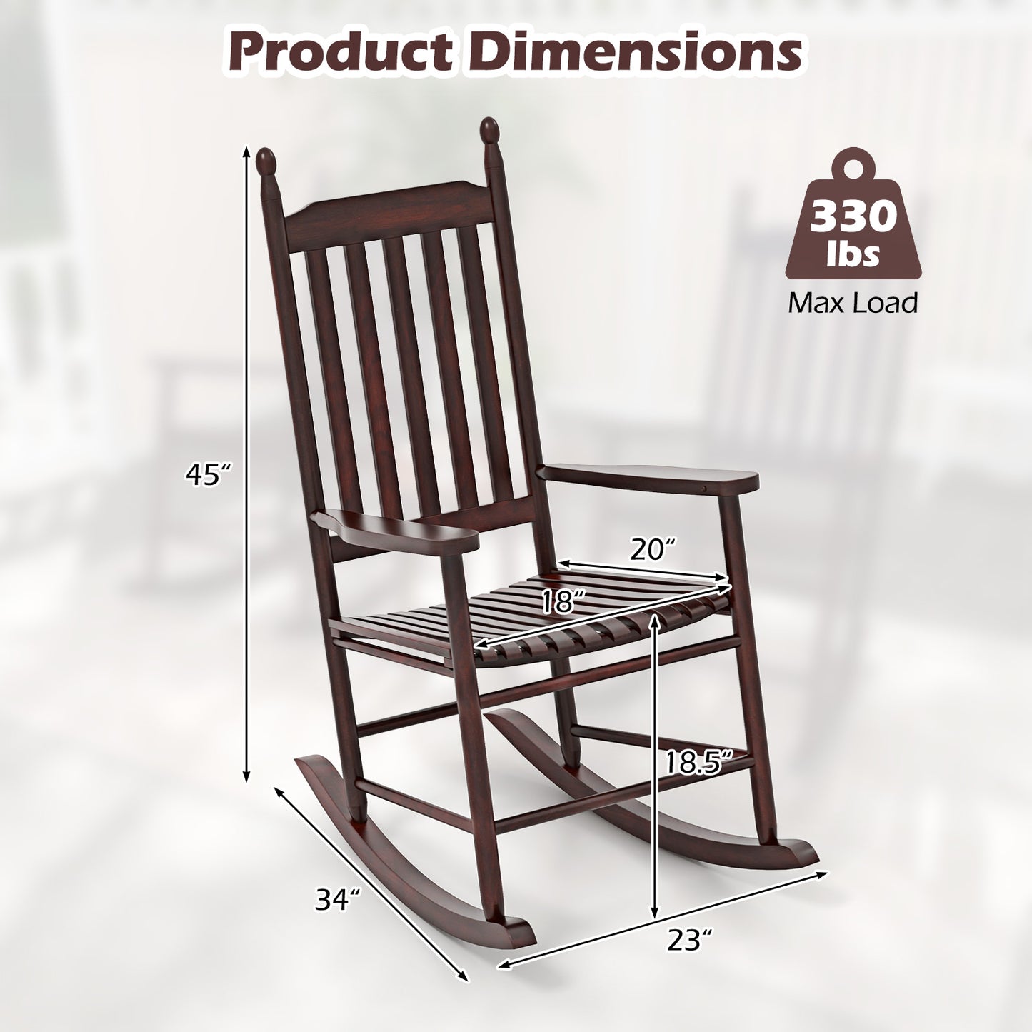 Acacia Wood Outdoor Rocking Chair with High Back