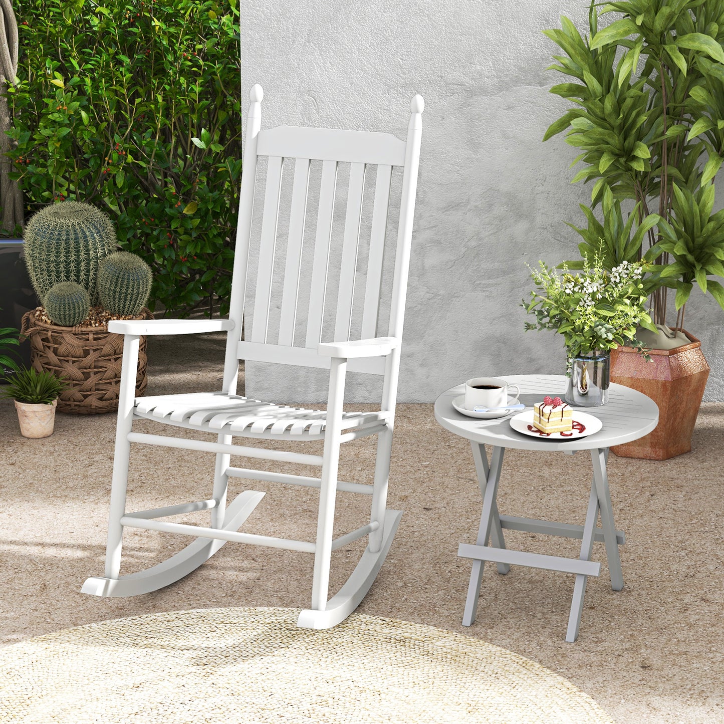 Acacia Wood Outdoor Rocking Chair with High Back