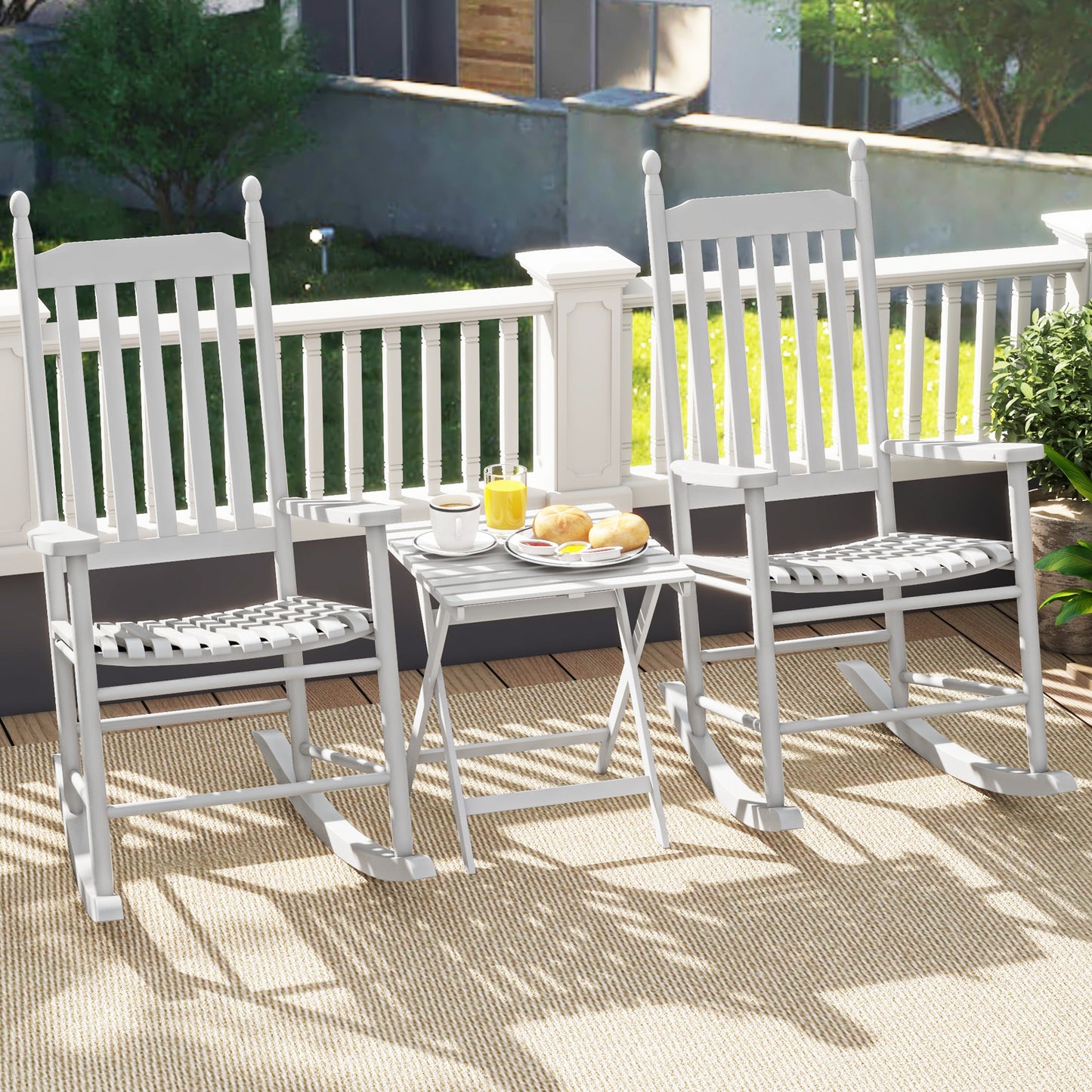 Acacia Wood Outdoor Rocking Chair with High Back