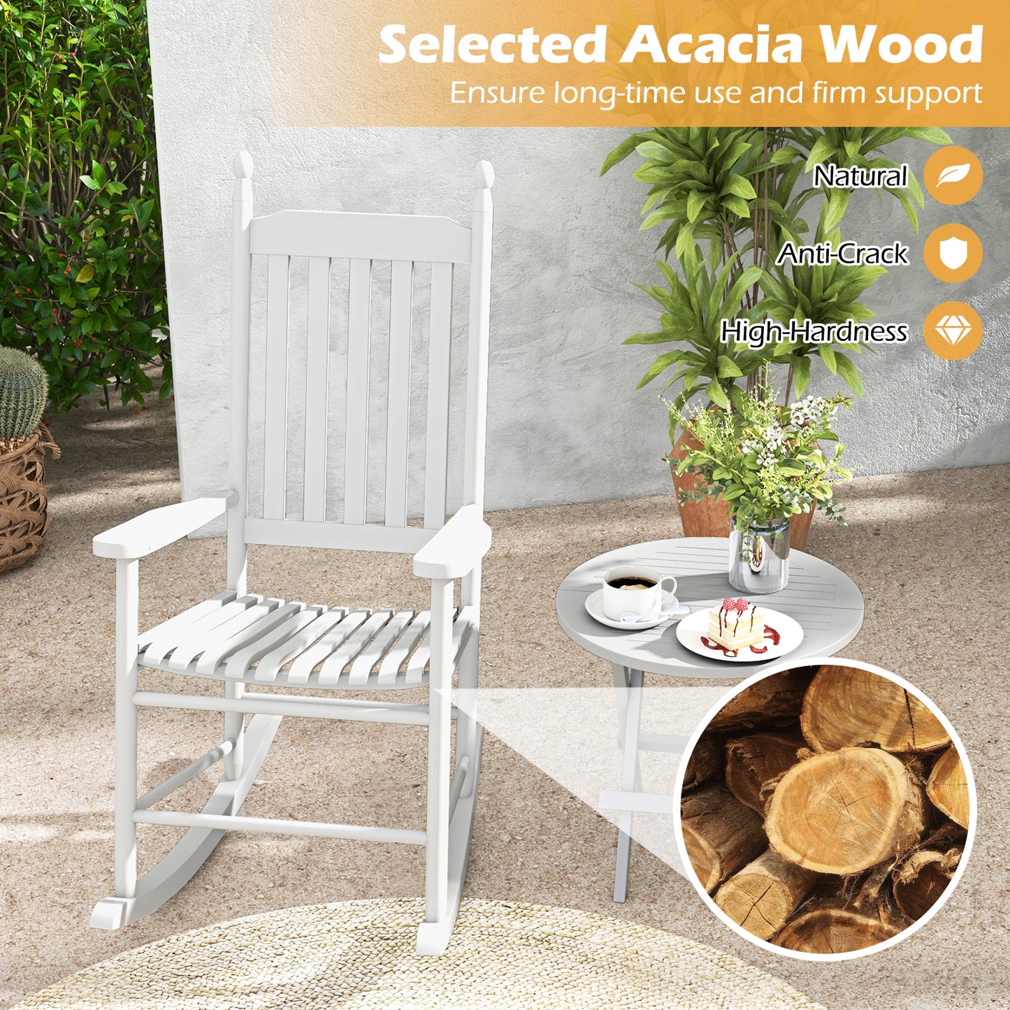Acacia Wood Outdoor Rocking Chair with High Back