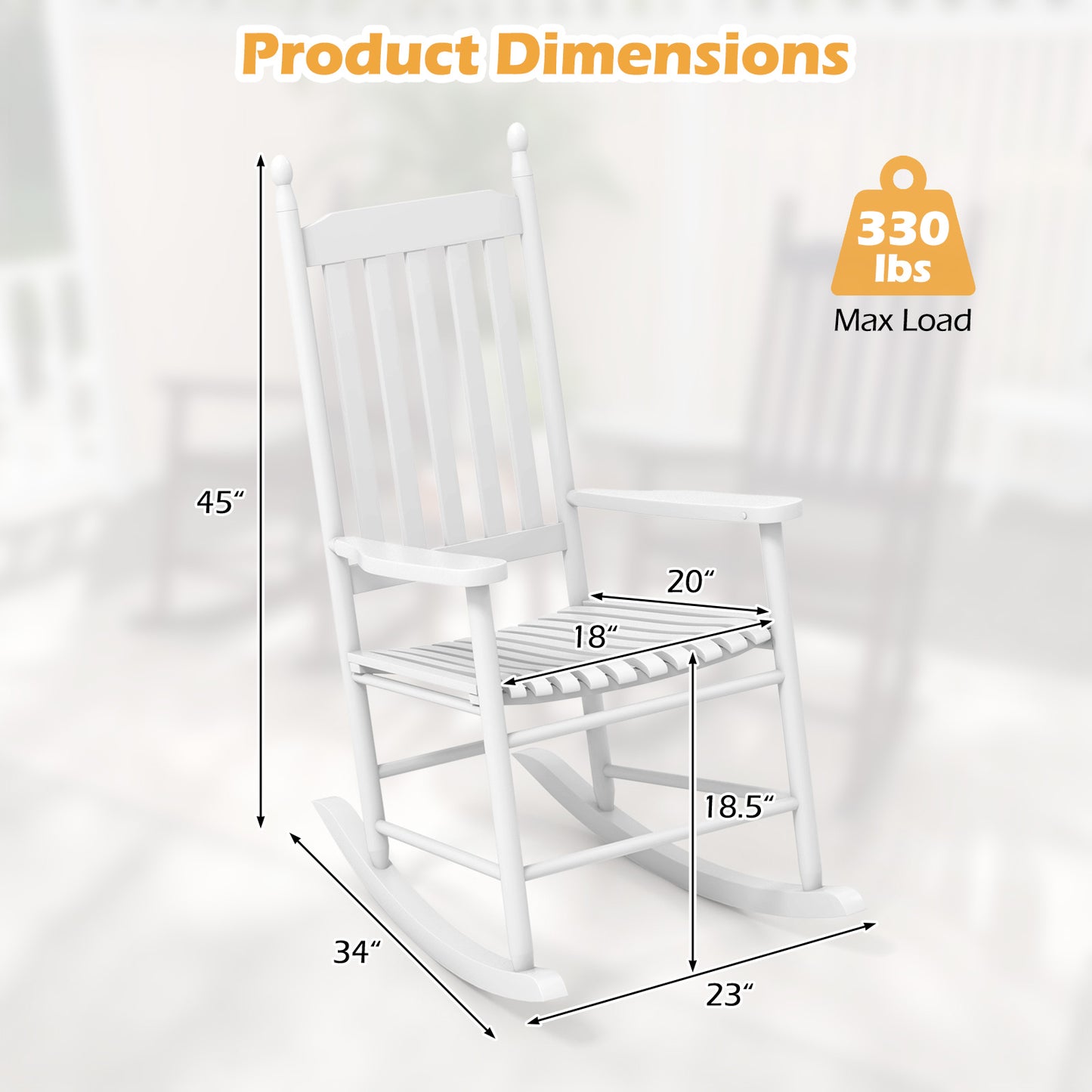 Acacia Wood Outdoor Rocking Chair with High Back