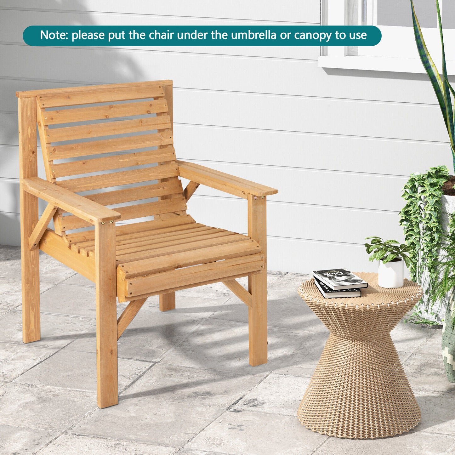 Solid Fir Wood Patio Dining Chair with Inclined Backrest