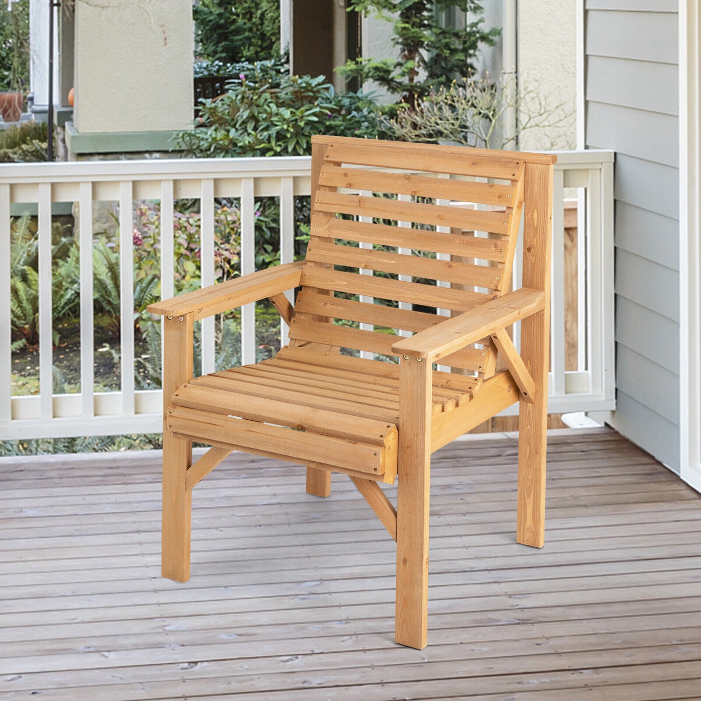 Solid Fir Wood Patio Dining Chair with Inclined Backrest