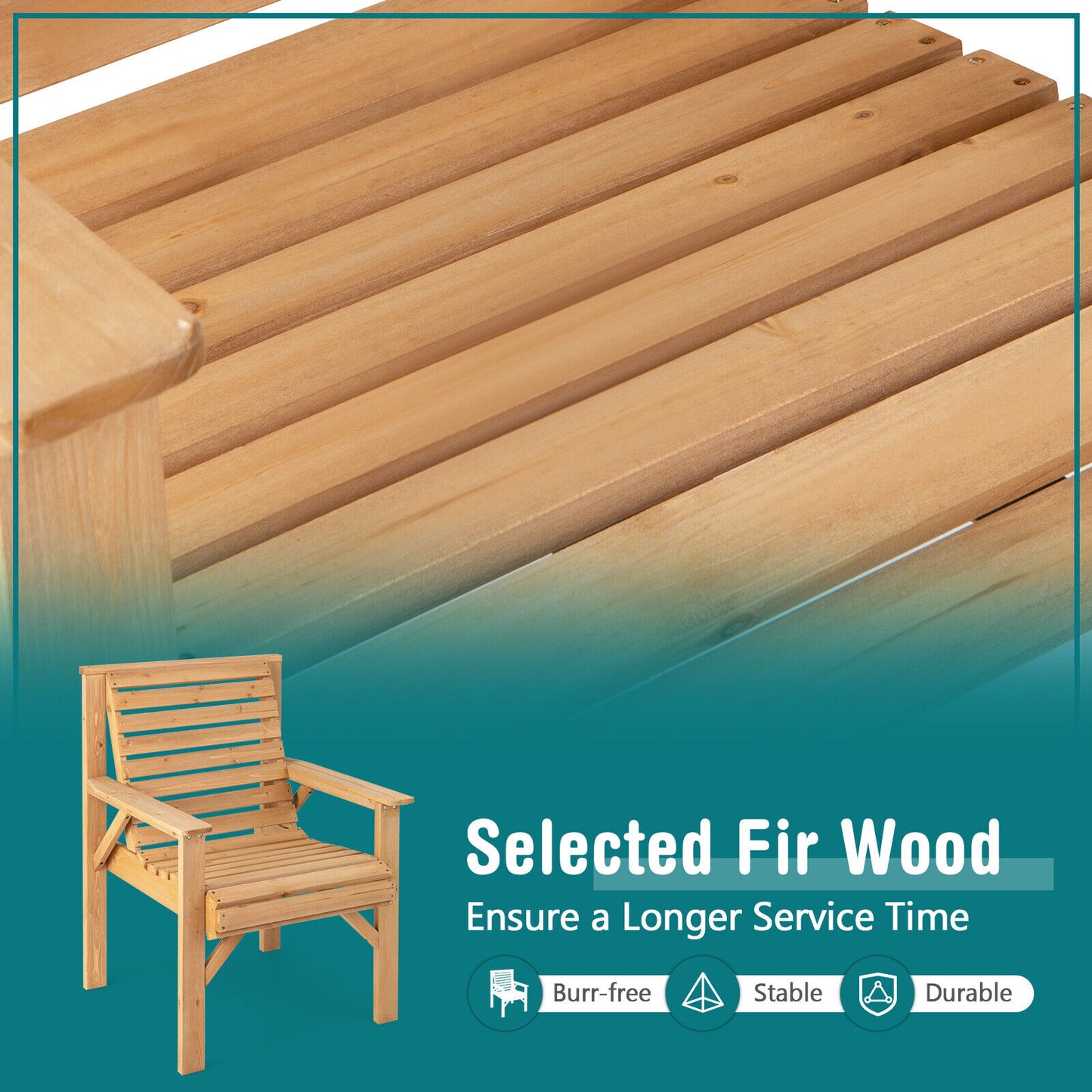 Solid Fir Wood Patio Dining Chair with Inclined Backrest