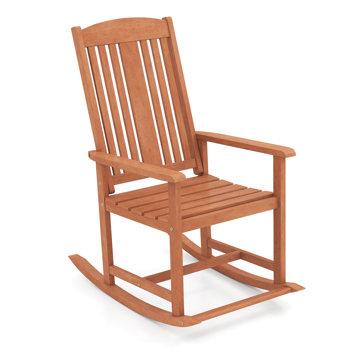 Solid Wood Rocking Chair with High Back and Slatted Seat