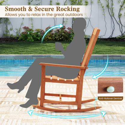 Solid Wood Rocking Chair with High Back and Slatted Seat