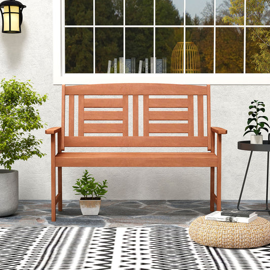 Solid Wood Loveseat Bench with Inclined Backrest