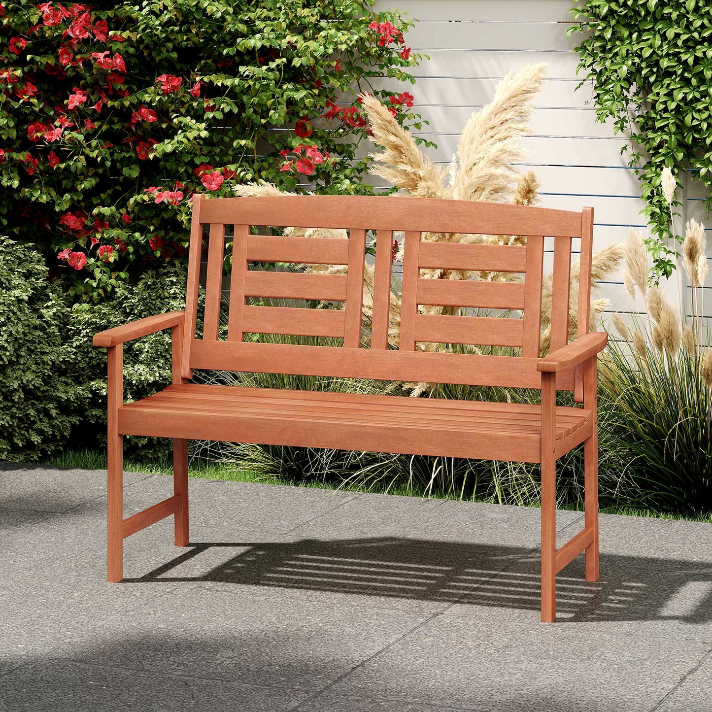 Solid Wood Loveseat Bench with Inclined Backrest