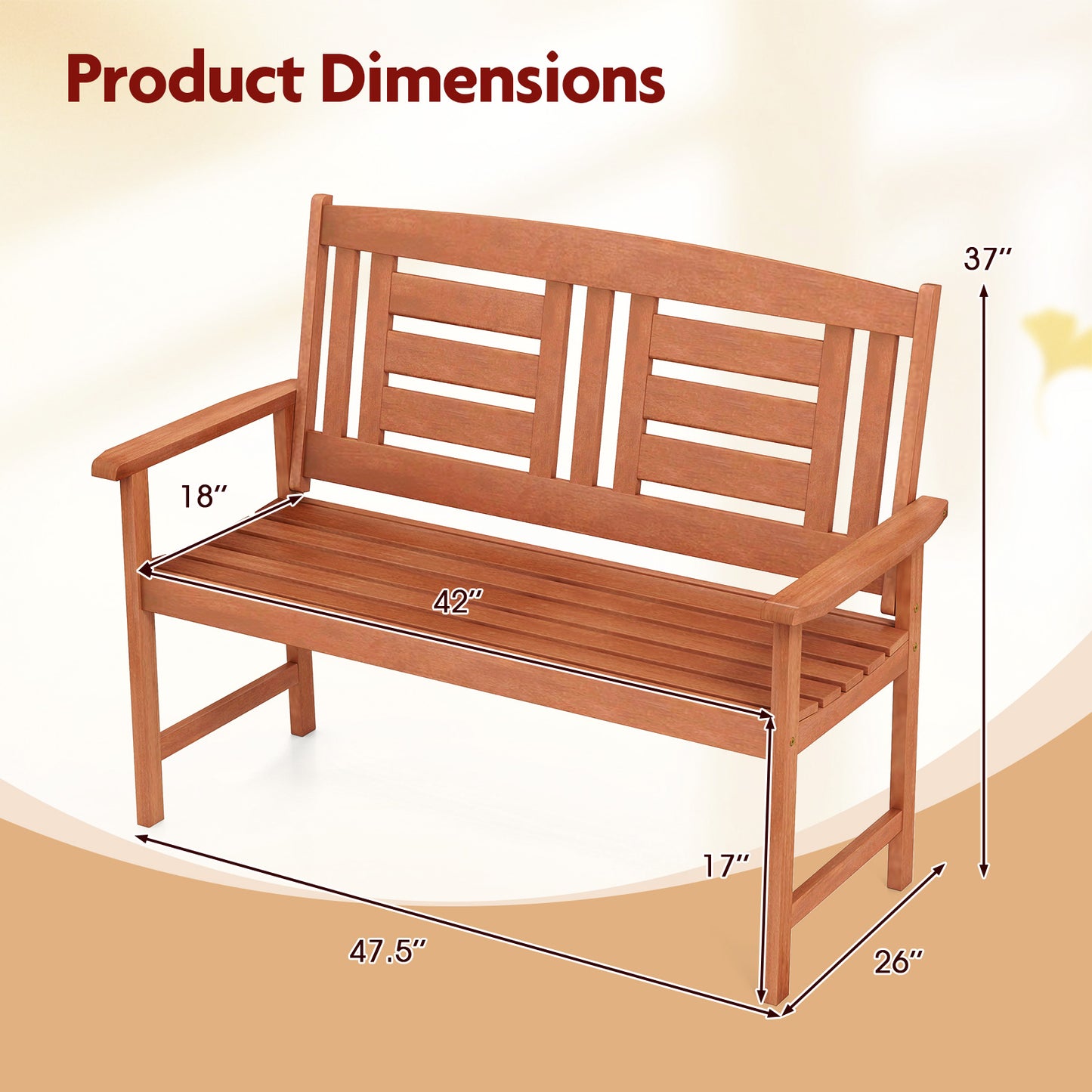 Solid Wood Loveseat Bench with Inclined Backrest