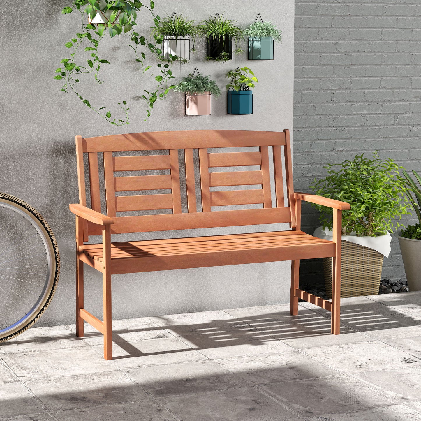 Solid Wood Loveseat Bench with Inclined Backrest