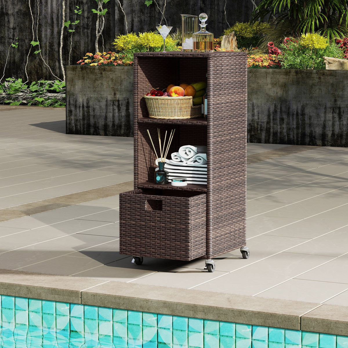 Outdoor Storage Cabinet with Drawer and 3 Shelves for Backyard