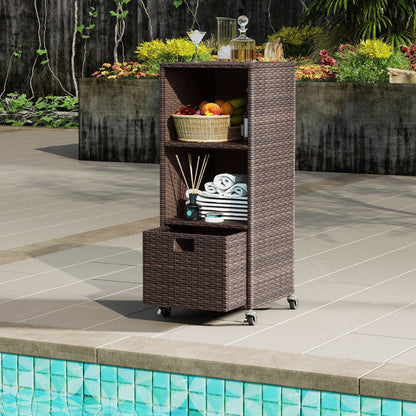 Outdoor Storage Cabinet with Drawer and 3 Shelves for Backyard