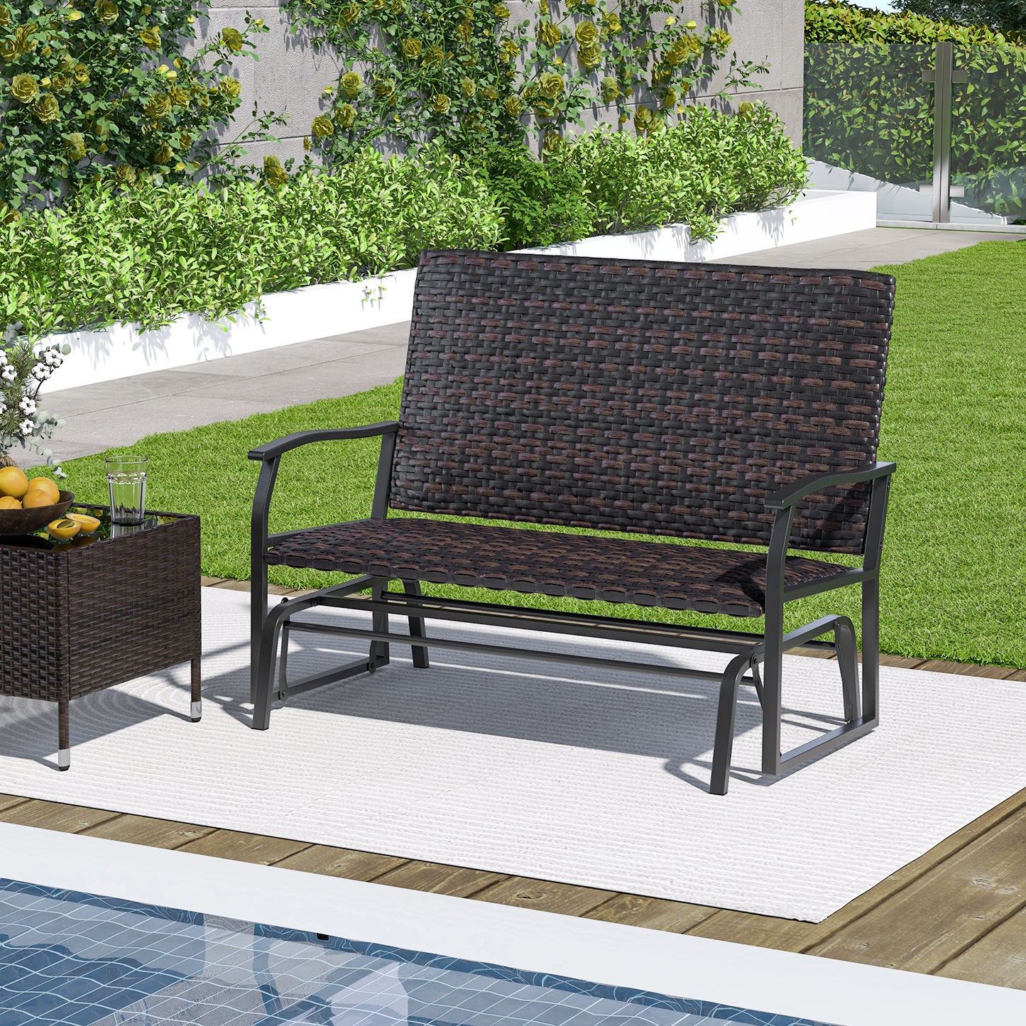 2-Person Outdoor Swing Glider Bench with Quick Dry Cushions