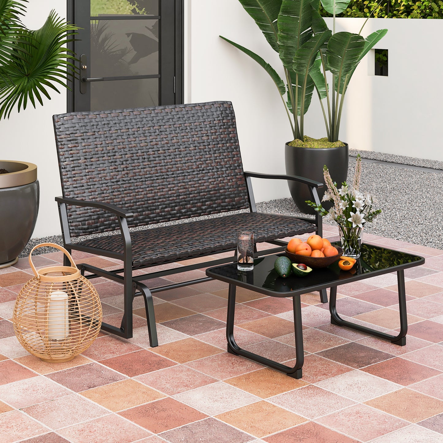 2-Person Outdoor Swing Glider Bench with Quick Dry Cushions