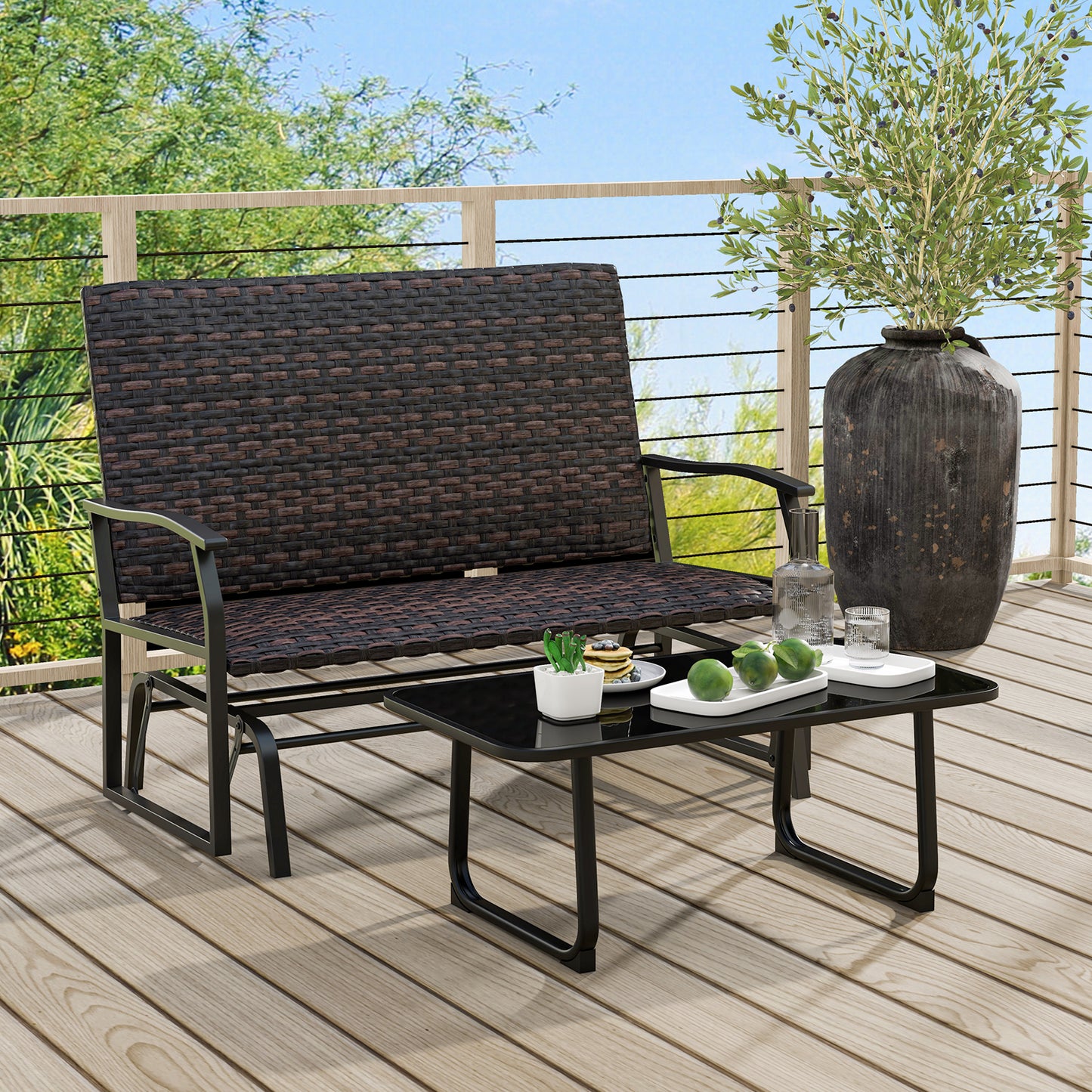 2-Person Outdoor Swing Glider Bench with Quick Dry Cushions