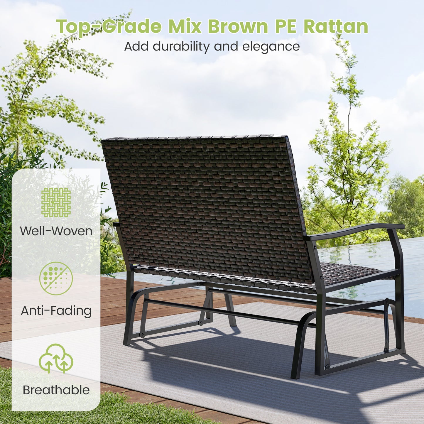 2-Person Outdoor Swing Glider Bench with Quick Dry Cushions