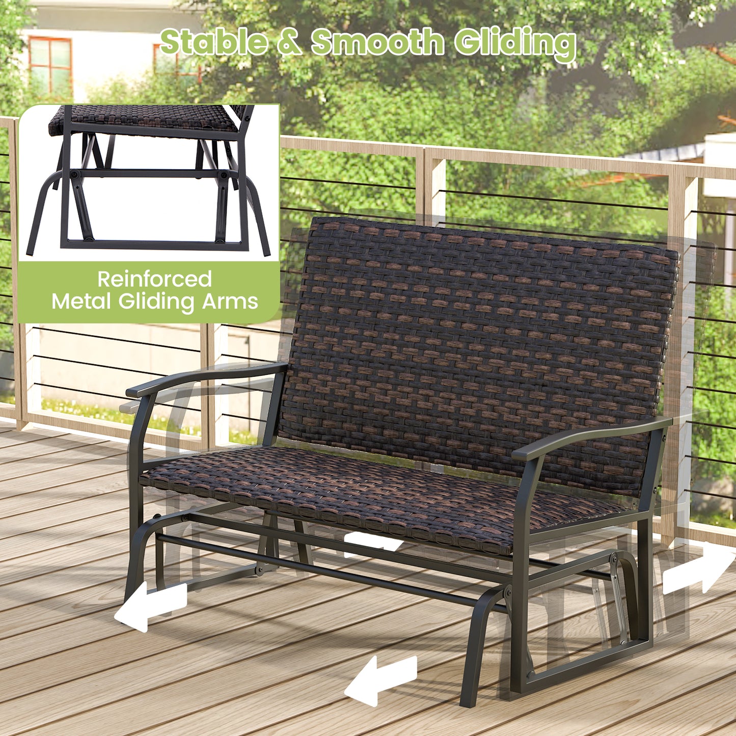 2-Person Outdoor Swing Glider Bench with Quick Dry Cushions