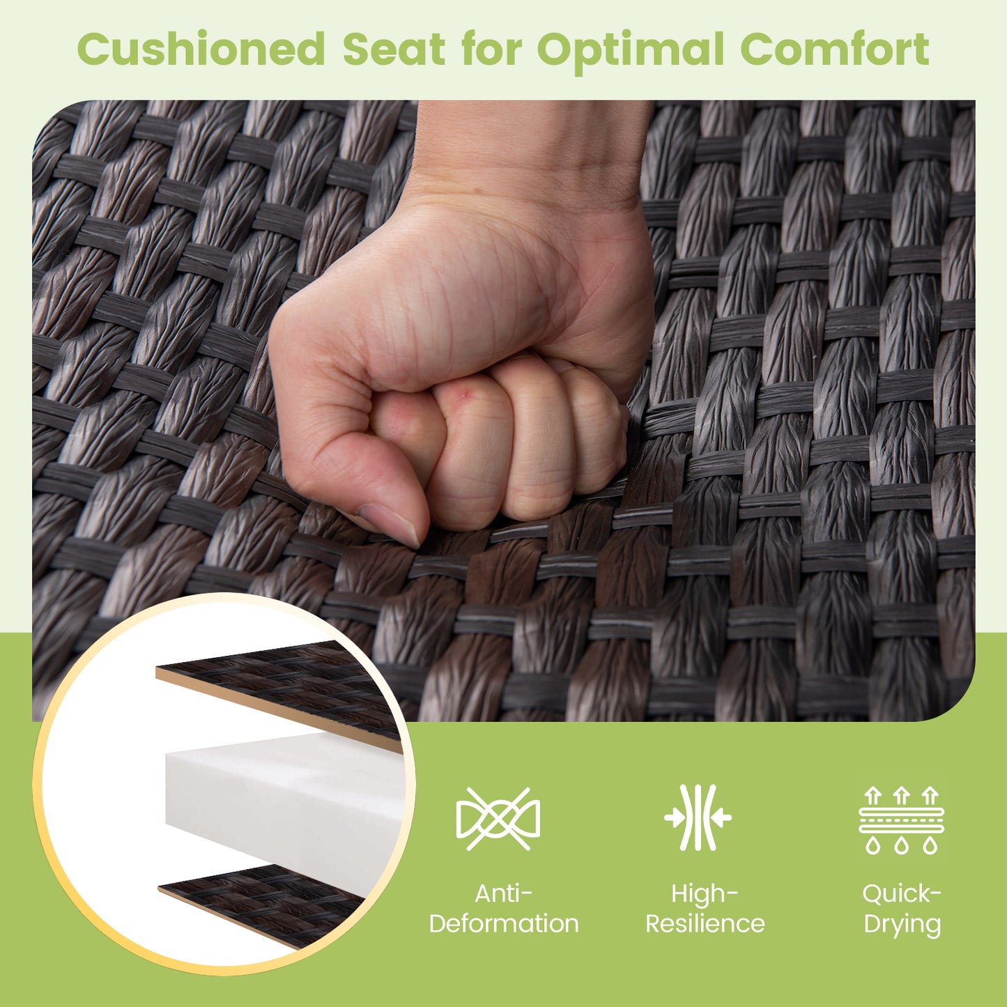 2-Person Outdoor Swing Glider Bench with Quick Dry Cushions